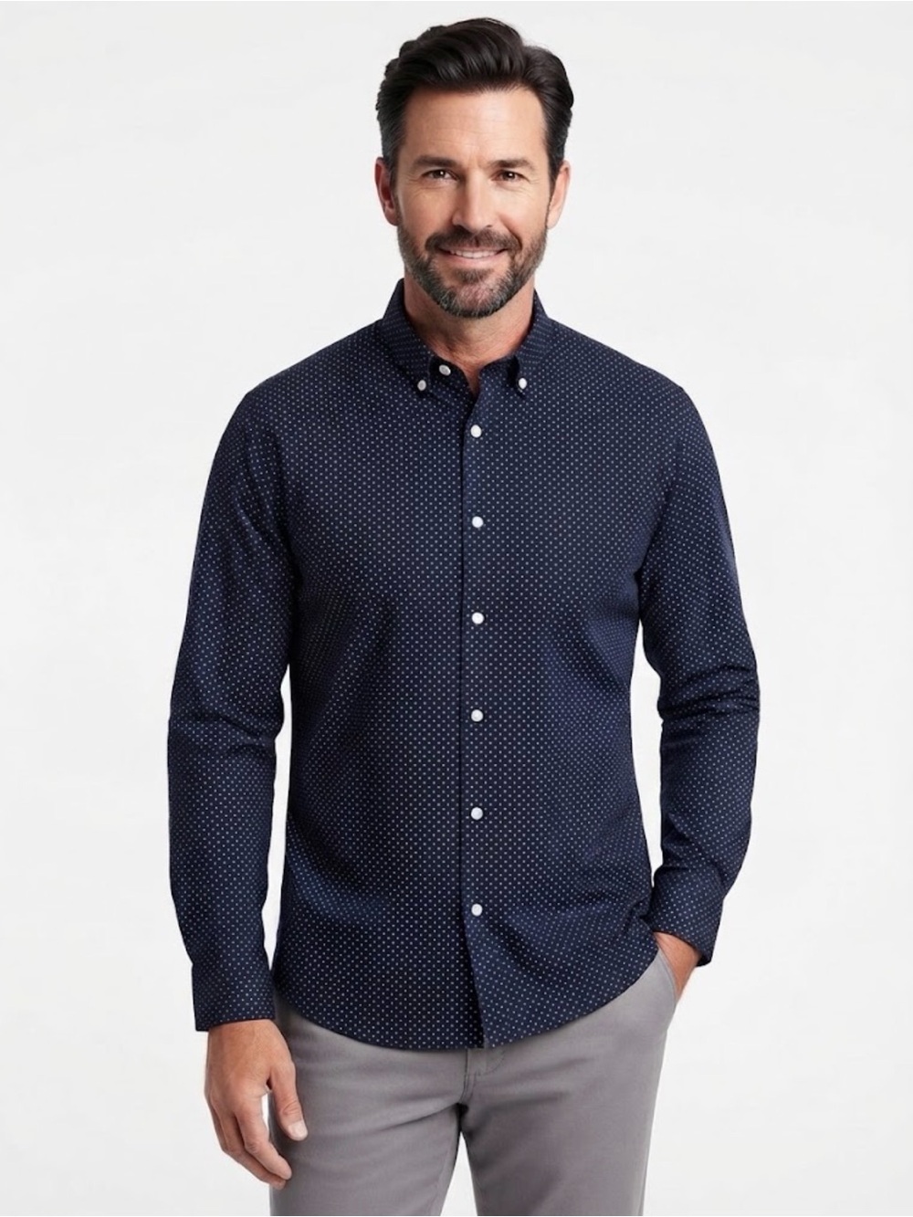 J. Crew Navy Polka Dot Long Sleeve Button-Down Shirt XL